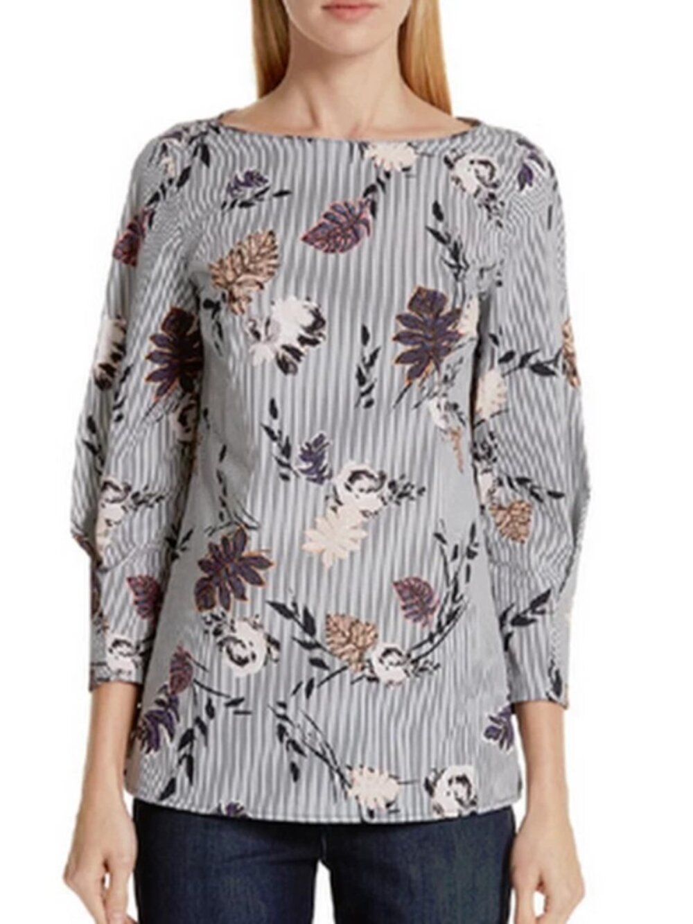 Lafayette 148 Caddie Artisan Bouquet Blouse | Statement Pleated Sleeves | Sz 6